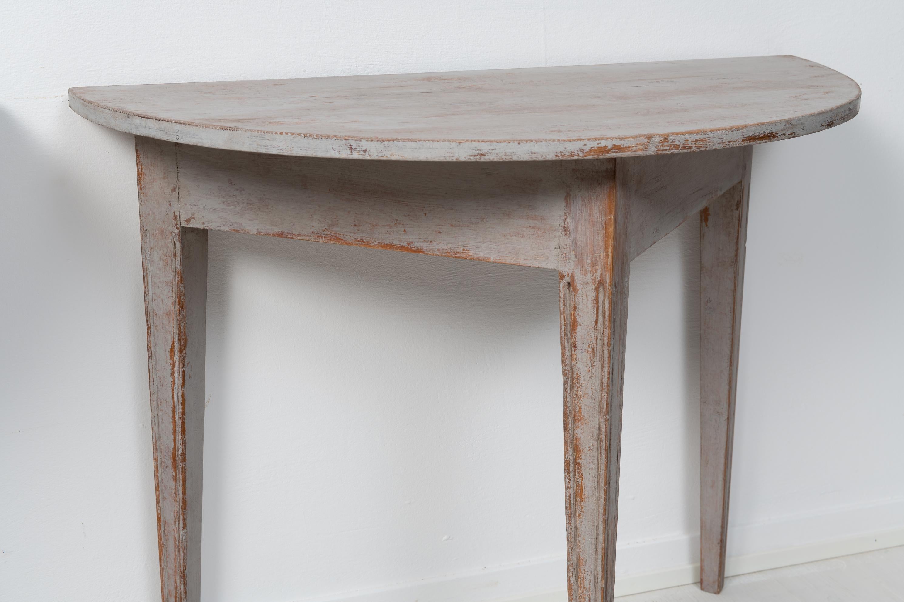 Pair of Swedish Gustavian Grey Demi Lune Tables For Sale 5