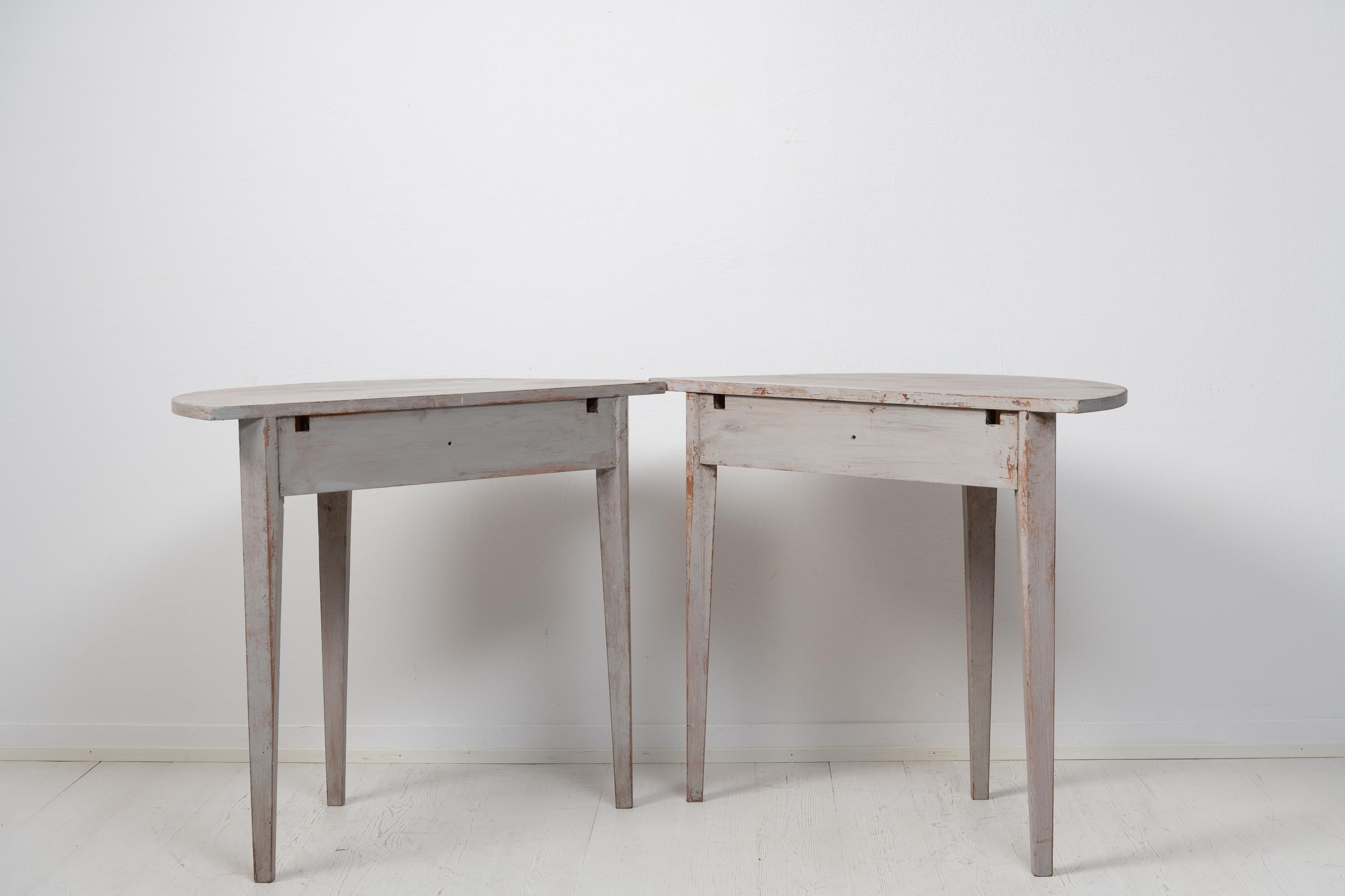 19th Century Pair of Swedish Gustavian Grey Demi Lune Tables For Sale