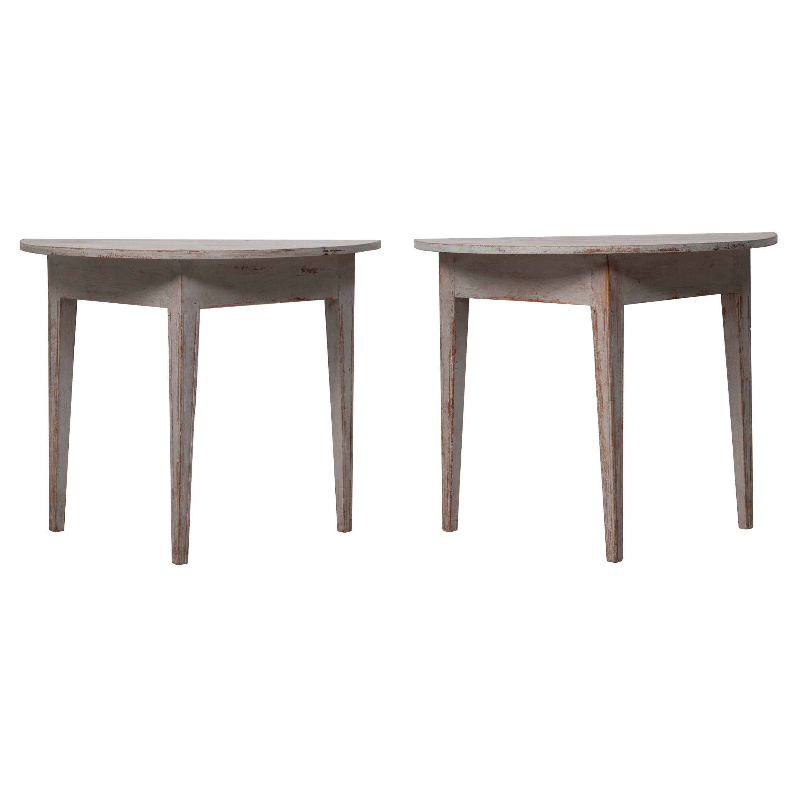 Pair of Swedish Gustavian Grey Demi Lune Tables