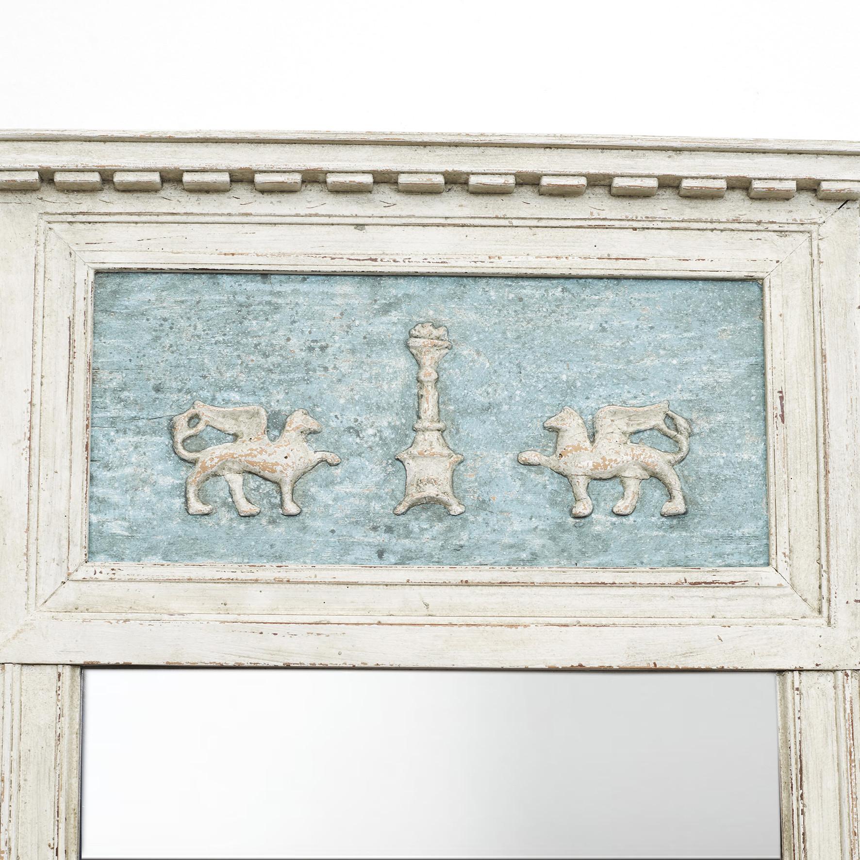 Pair of Swedish Gustavian Mirrors with Grey Blue Paint In Good Condition In Kastrup, DK
