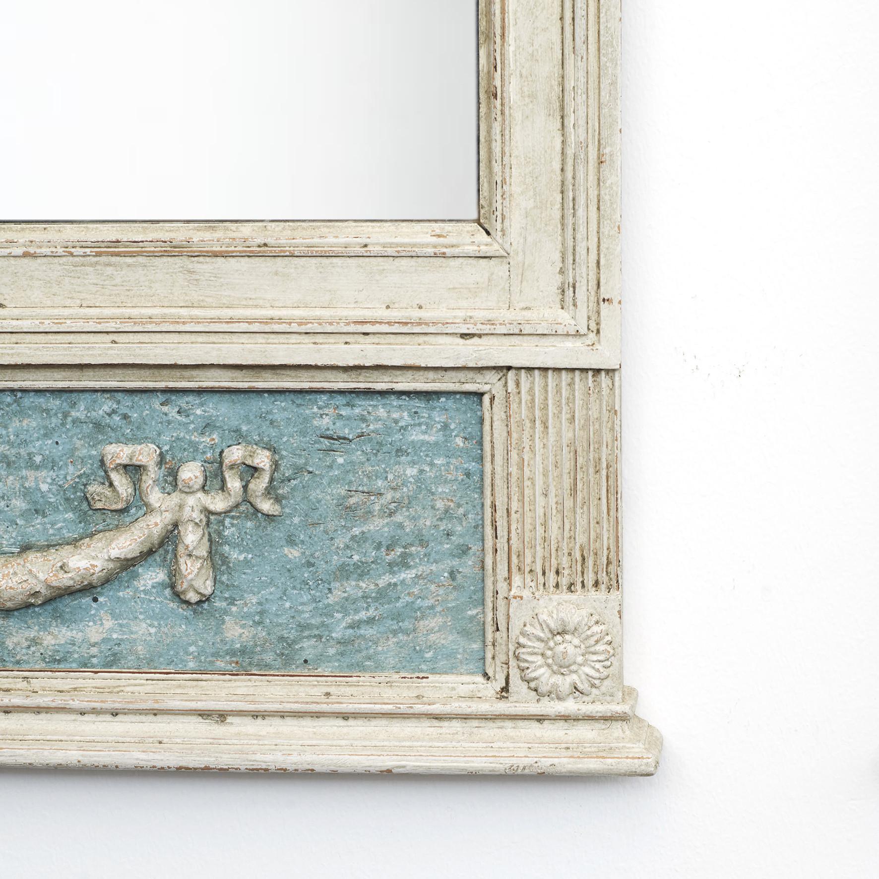 19th Century Pair of Swedish Gustavian Mirrors with Grey Blue Paint