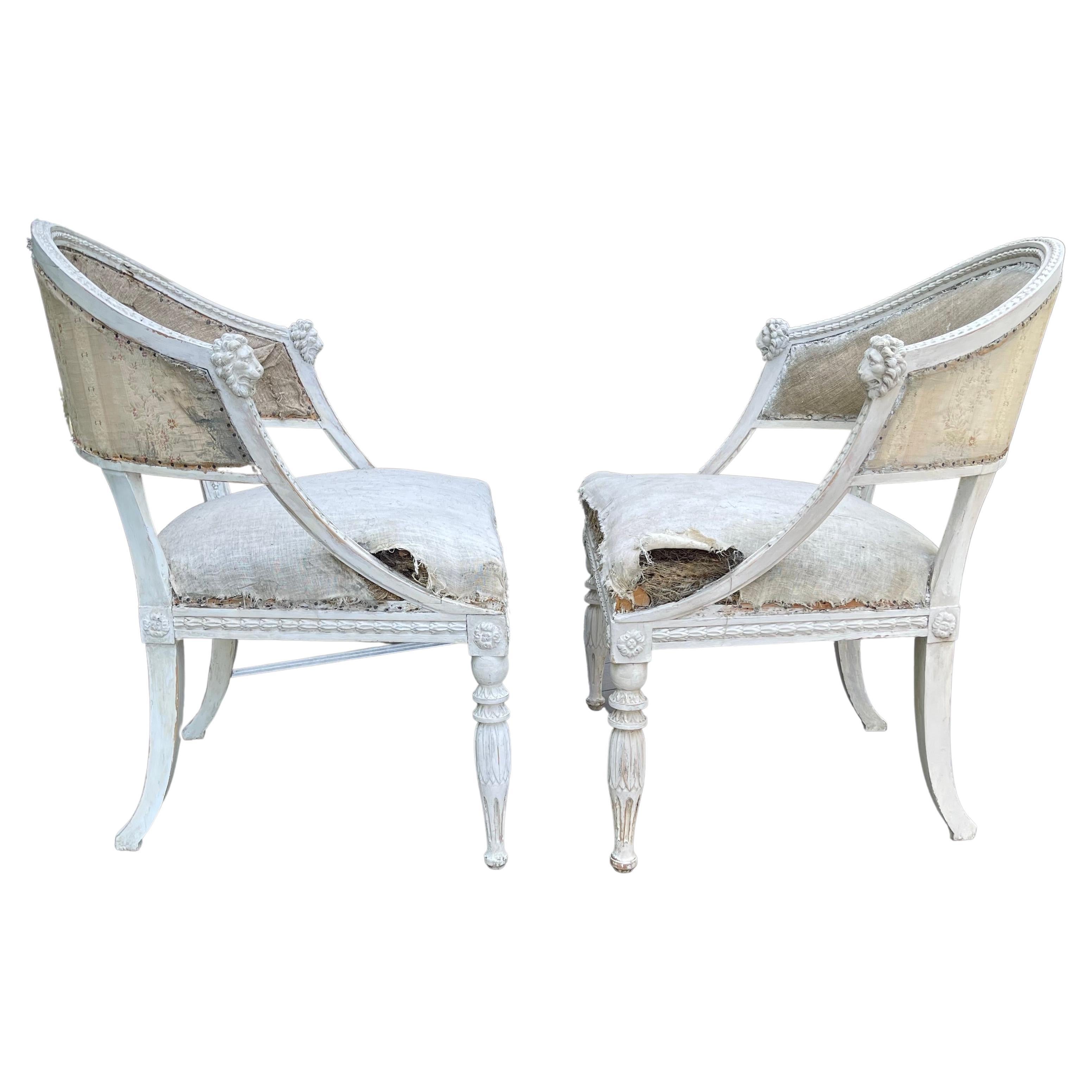 Pair of Swedish Gustavian Neoclassical Tub Chairs by Ephraim Stahl For Sale