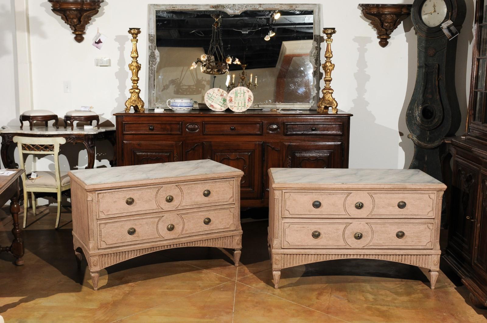 Painted Pair of Swedish Gustavian Period 1790s Two-Drawer Chests with Soft Pink Color