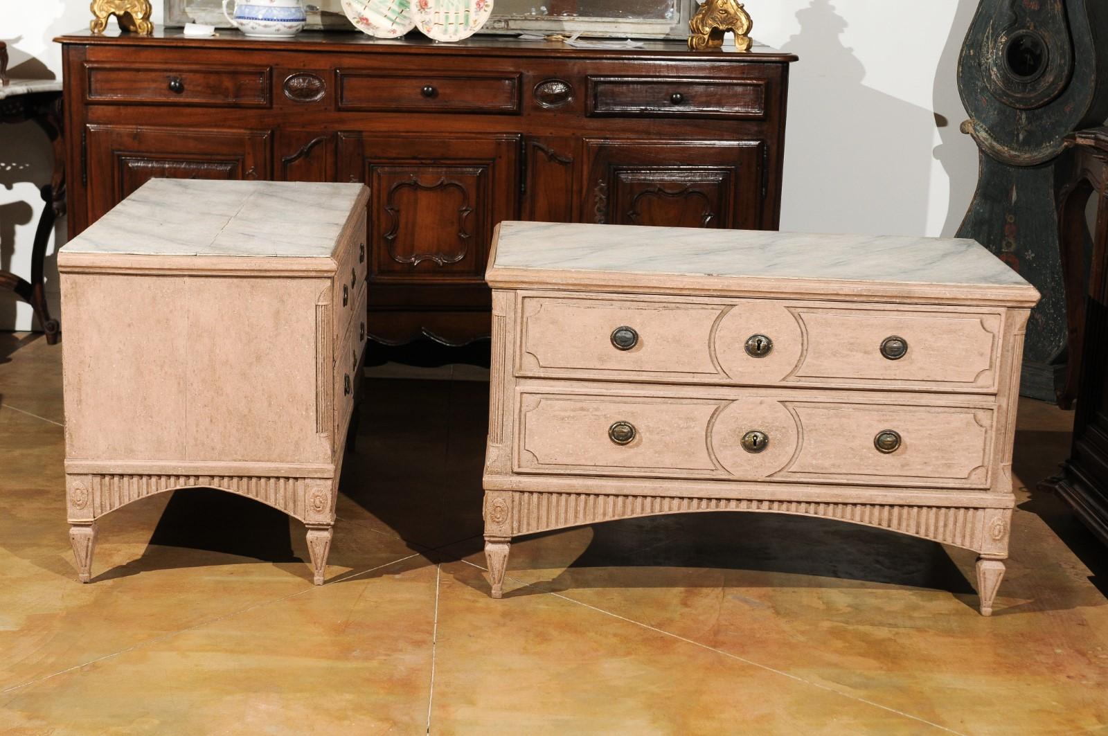 Pair of Swedish Gustavian Period 1790s Two-Drawer Chests with Soft Pink Color 1