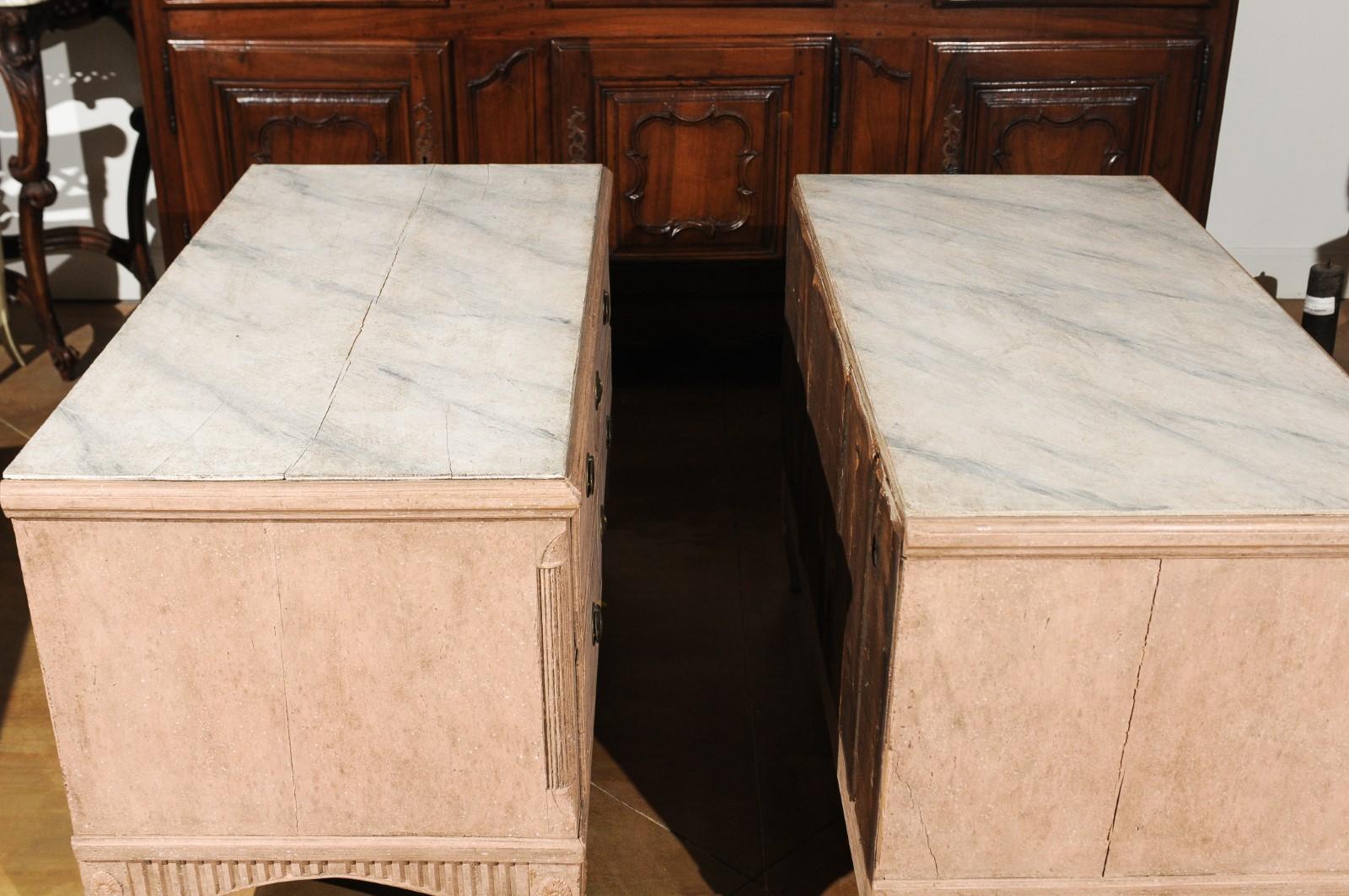 Pair of Swedish Gustavian Period 1790s Two-Drawer Chests with Soft Pink Color 2