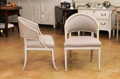 Pair of Swedish Gustavian Period 1800s Painted Tub Chairs with Saber Legs