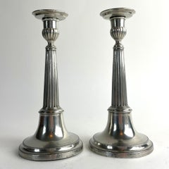 Pair of Swedish Gustavian Pewter Candlesticks, Johan Fredrik Gellerstedt, 1833