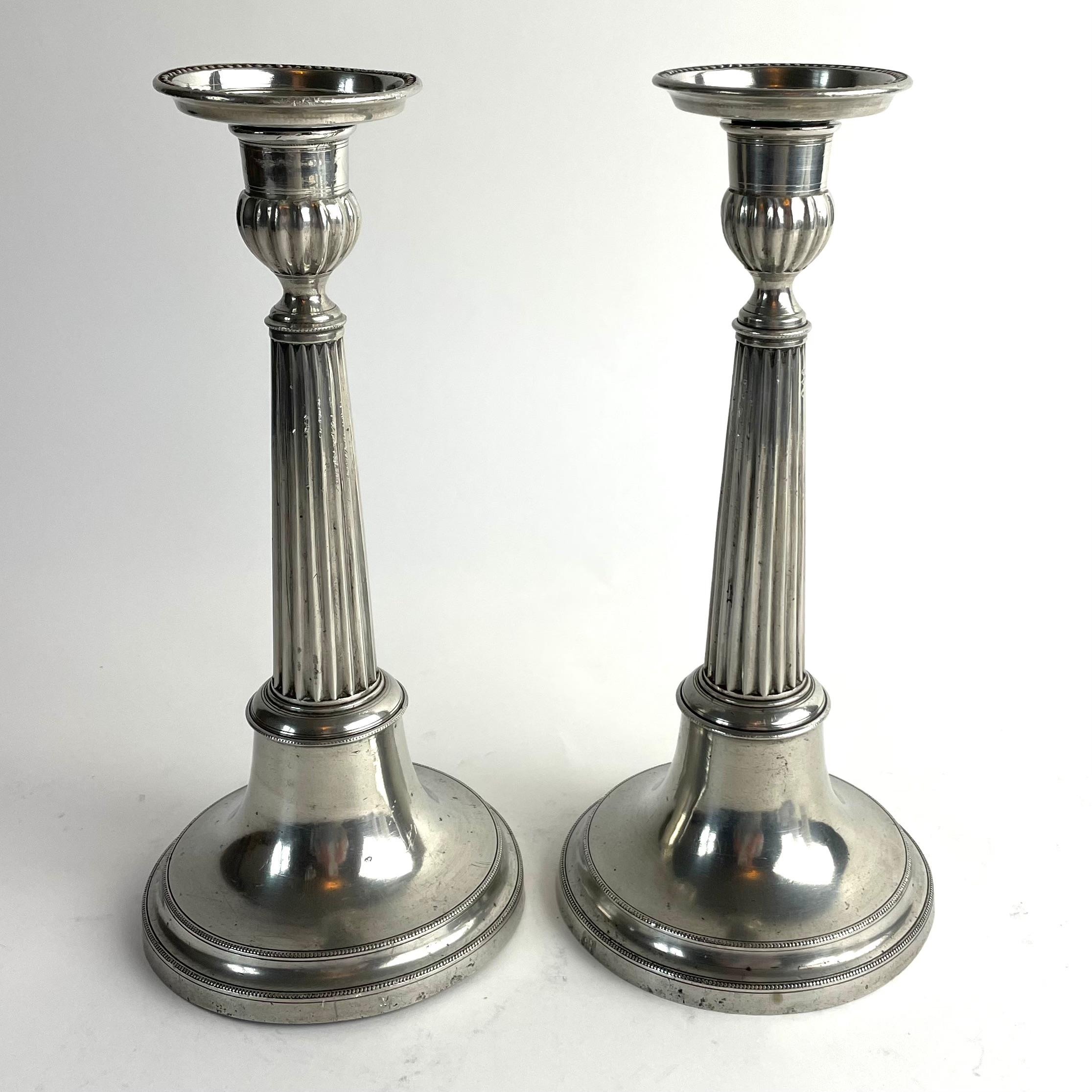 Pair of Swedish Gustavian Pewter Candlesticks, Johan Fredrik Gellerstedt, 1833 In Good Condition For Sale In Knivsta, SE