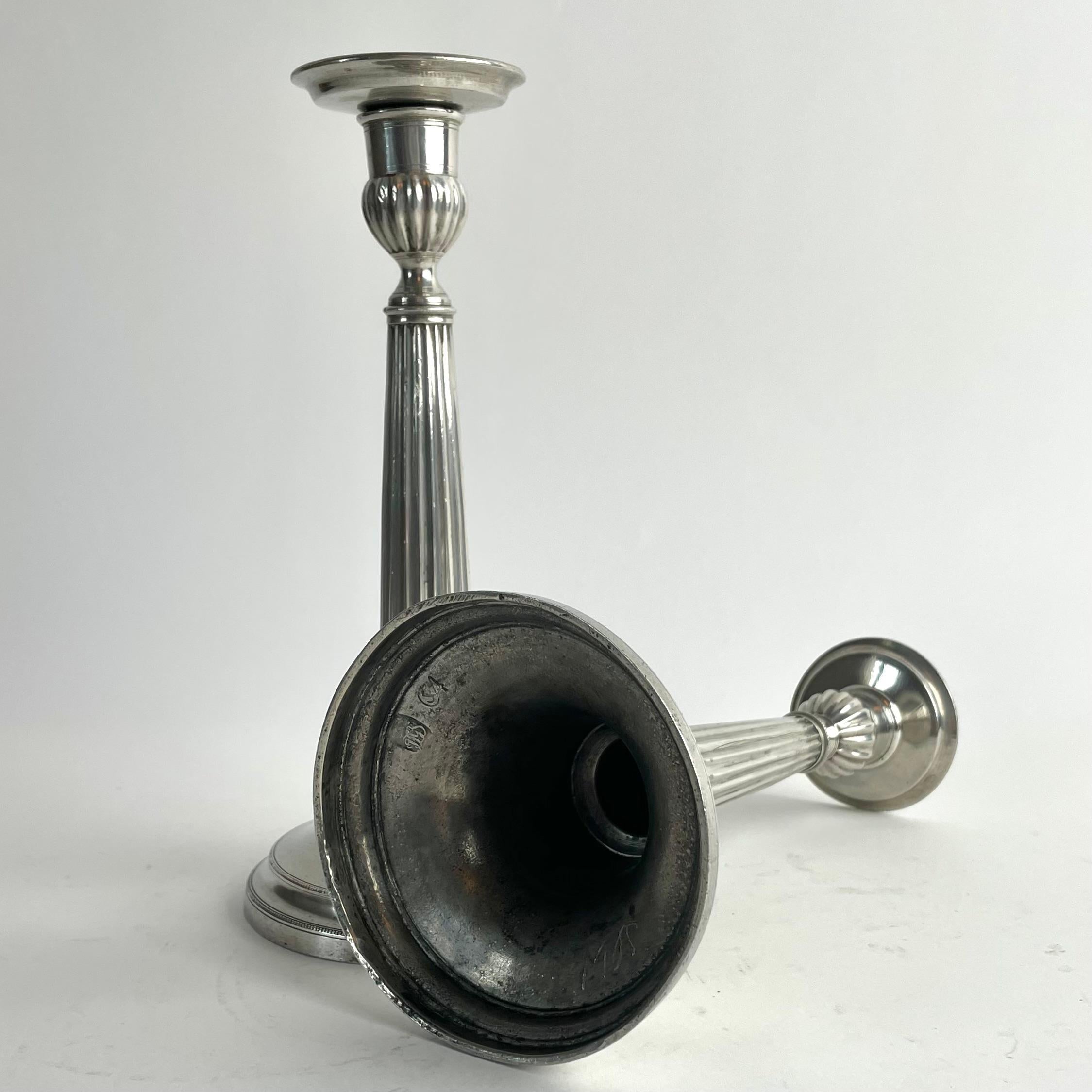 Pair of Swedish Gustavian Pewter Candlesticks, Johan Fredrik Gellerstedt, 1833 For Sale 5