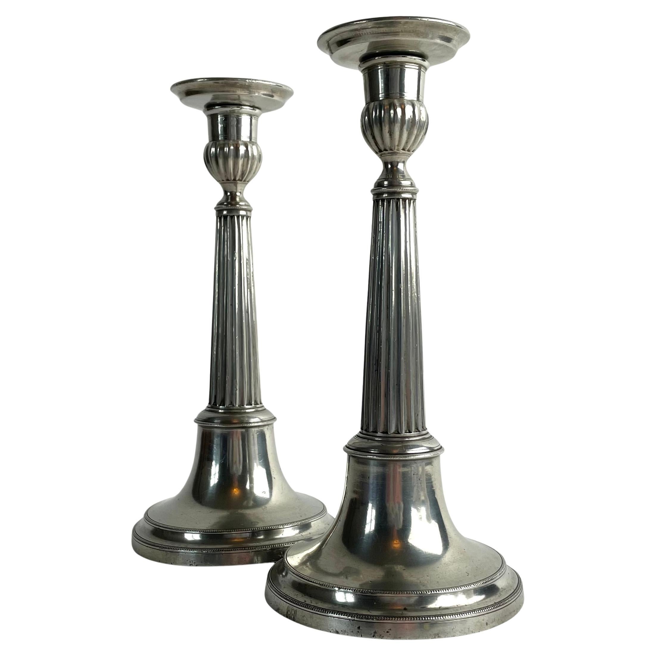 Pair of Swedish Gustavian Pewter Candlesticks, Johan Fredrik Gellerstedt, 1833 For Sale