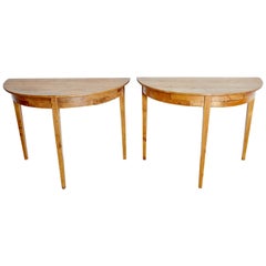 Pair of Swedish Gustavian Pine Demilune Console Tables