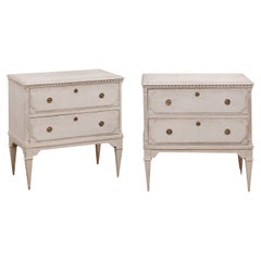 Pair of Swedish Gustavian Style 1860s Painted and Carved Two-Drawer Chests