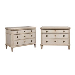 Pair of Swedish Gustavian Style 1870s Commodes with Dentil Molding and Rosettes