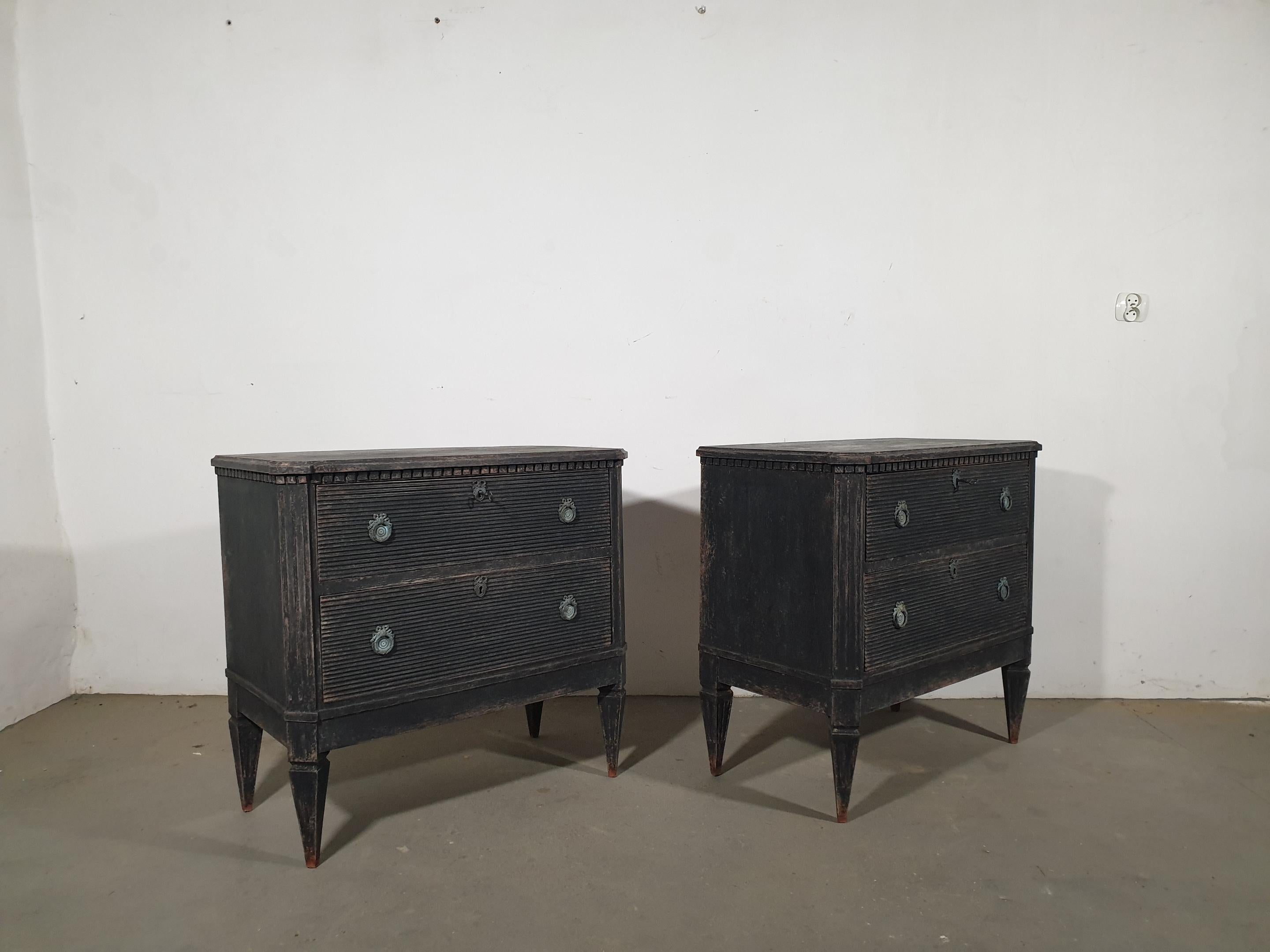 Pair of Swedish Gustavian Style 1870s Painted Chests with Two Fluted Drawers 1