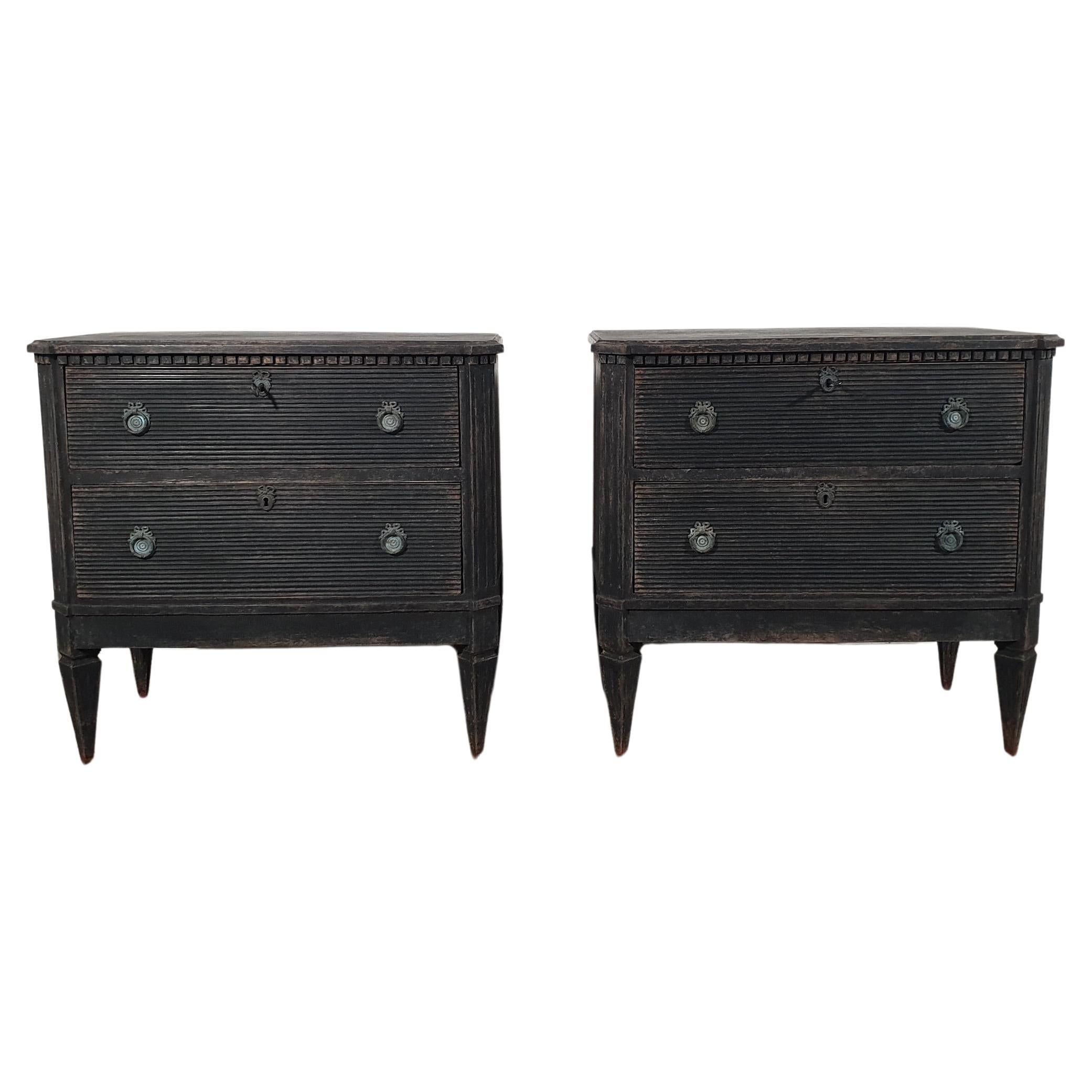 Pair of Swedish Gustavian Style 1870s Painted Chests with Two Fluted Drawers For Sale