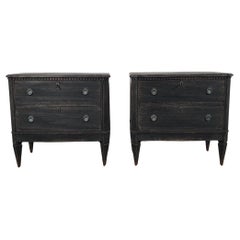 Antique Pair of Swedish Gustavian Style 1870s Painted Chests with Two Fluted Drawers