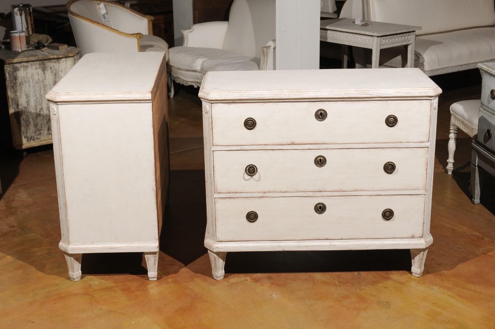 Pair of Late 19th Century Swedish Gustavian Style Painted Three-Drawer Commodes 6