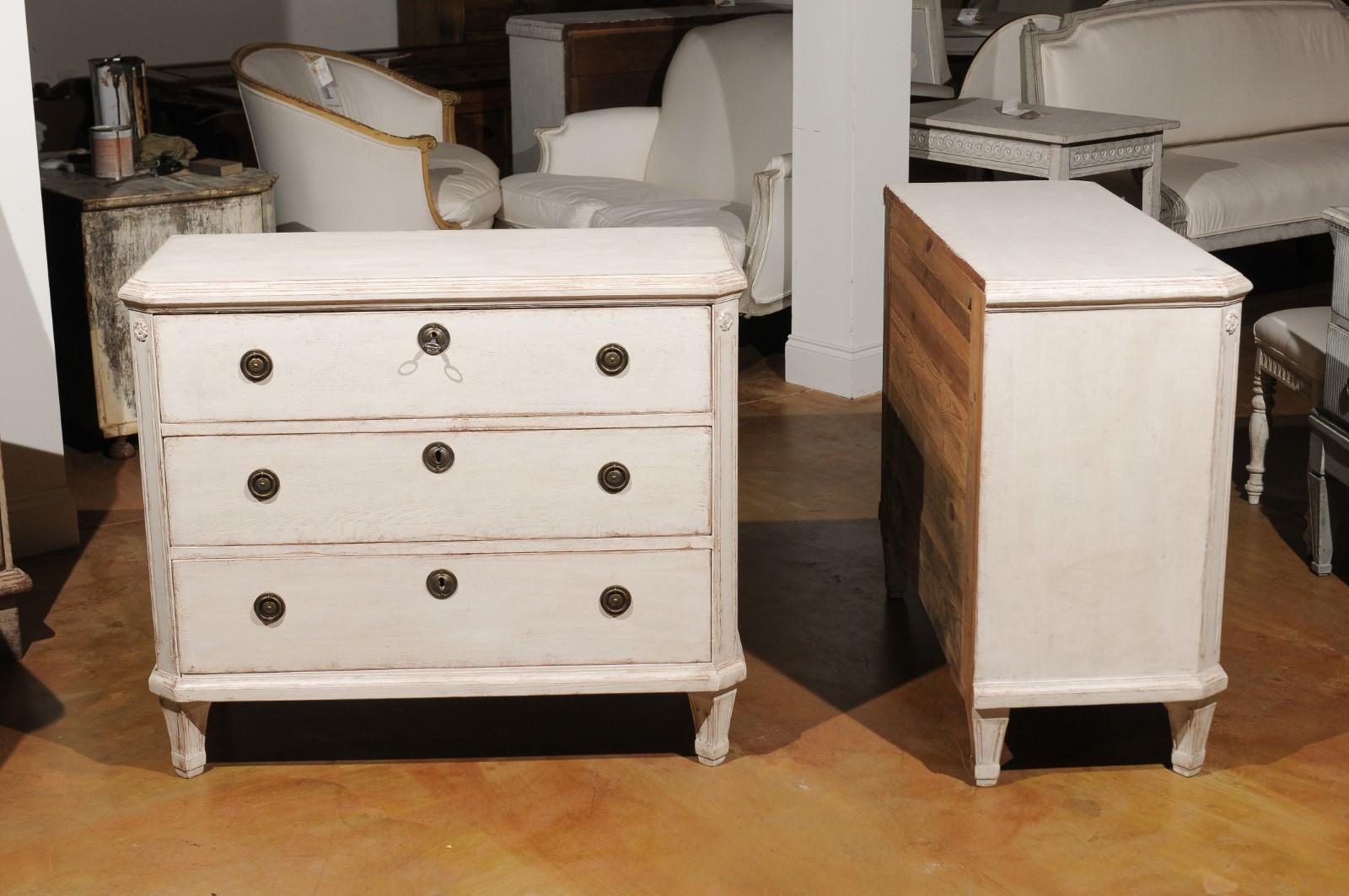 Pair of Late 19th Century Swedish Gustavian Style Painted Three-Drawer Commodes 7