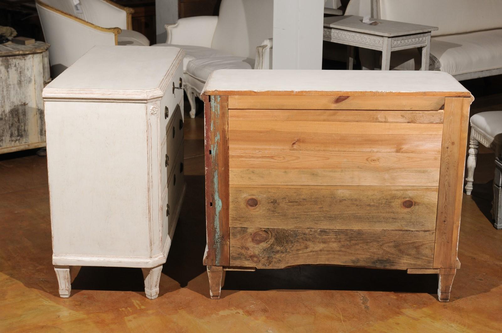 Pair of Late 19th Century Swedish Gustavian Style Painted Three-Drawer Commodes 4