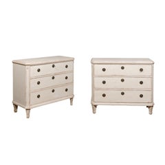 Pair of Late 19th Century Swedish Gustavian Style Painted Three-Drawer Commodes