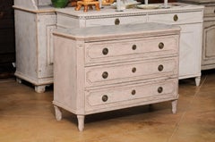 Pair of Swedish Gustavian Style 1880s Painted Chests with Three Drawers