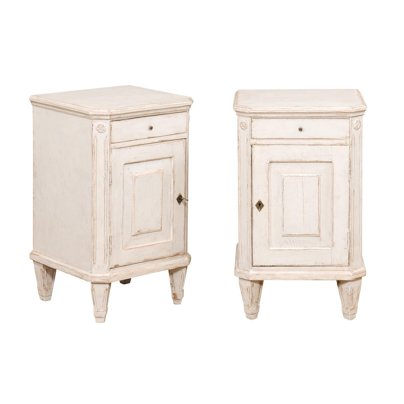 Pair of Swedish Gustavian Style 1880s Painted Nightstands with Drawer over Door 4