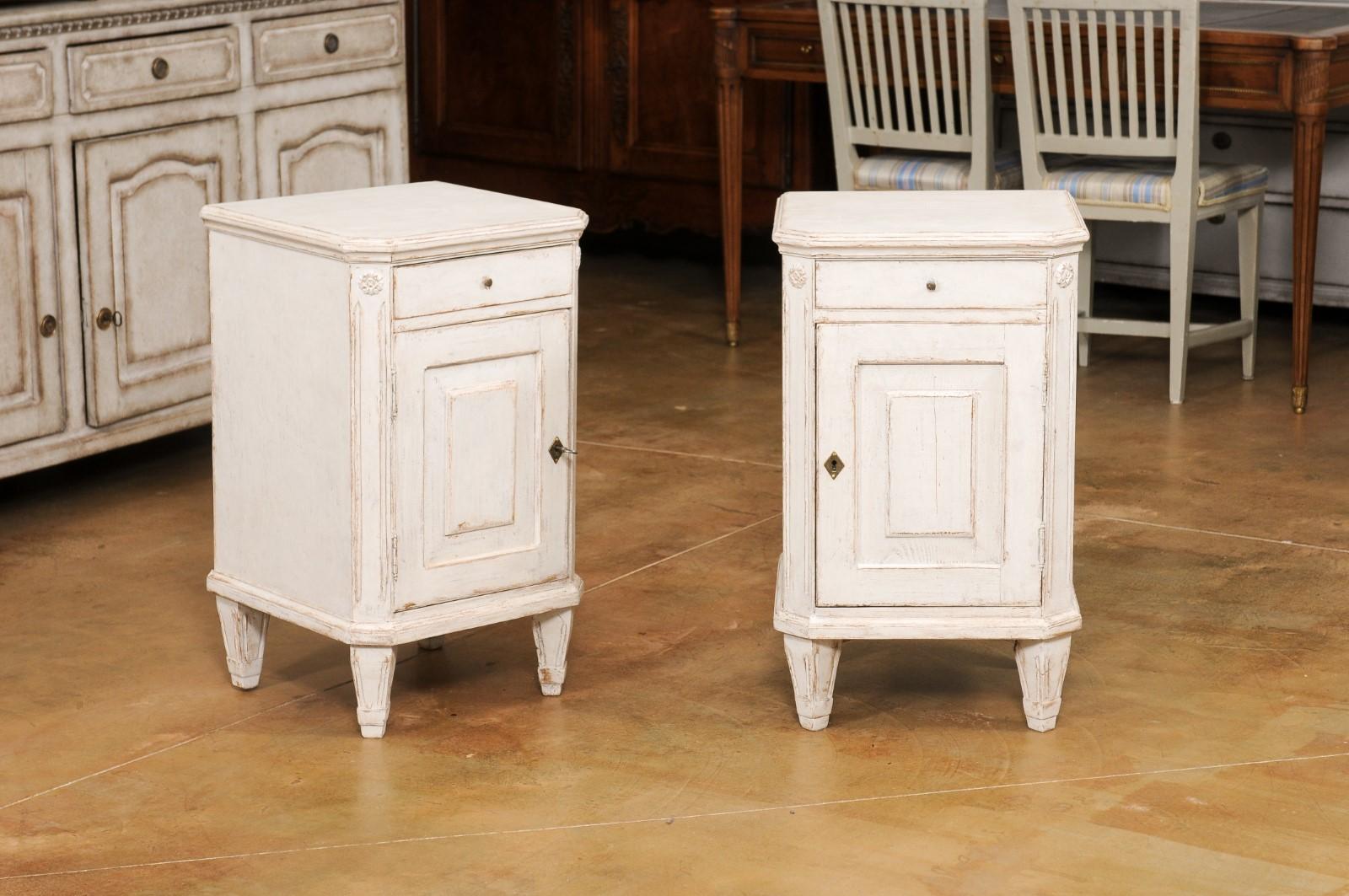 Pair of Swedish Gustavian Style 1880s Painted Nightstands with Drawer over Door 5