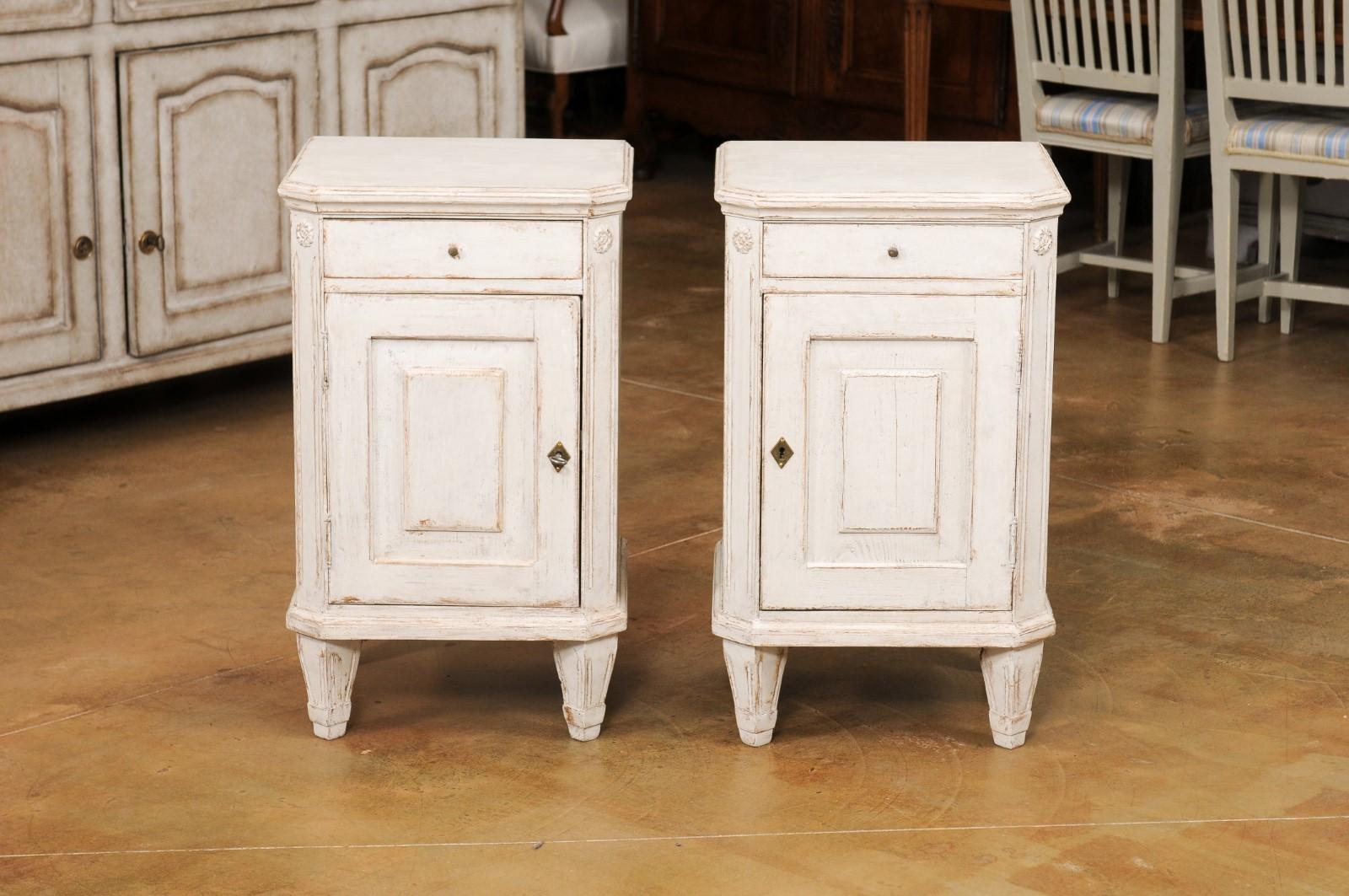 Pair of Swedish Gustavian Style 1880s Painted Nightstands with Drawer over Door 6