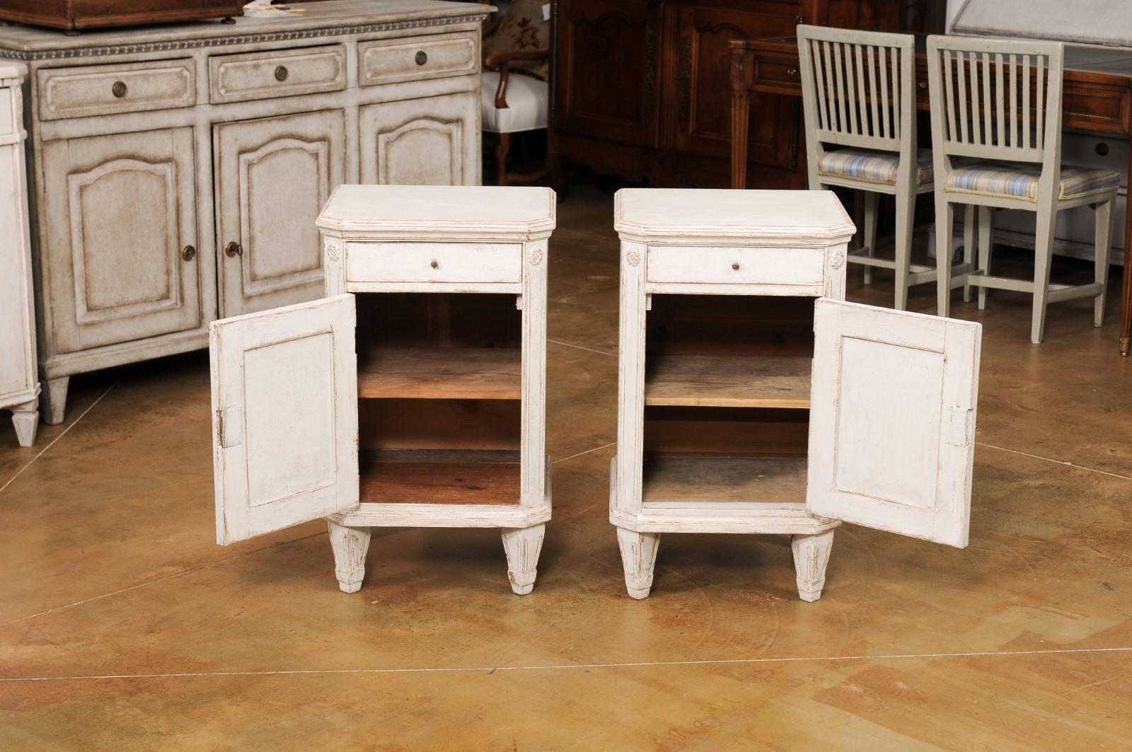 Pair of Swedish Gustavian Style 1880s Painted Nightstands with Drawer over Door 7
