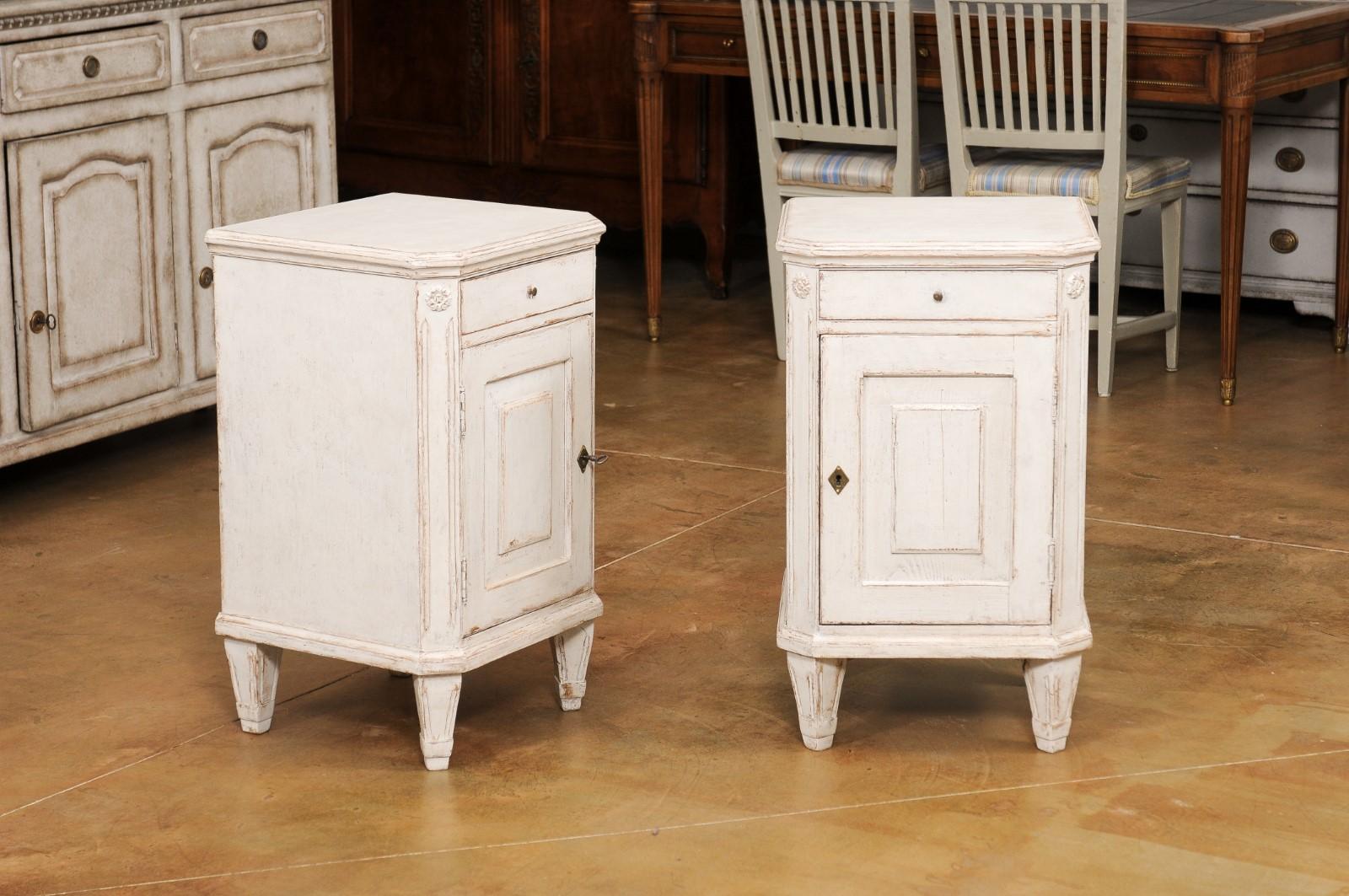 Pair of Swedish Gustavian Style 1880s Painted Nightstands with Drawer over Door 8