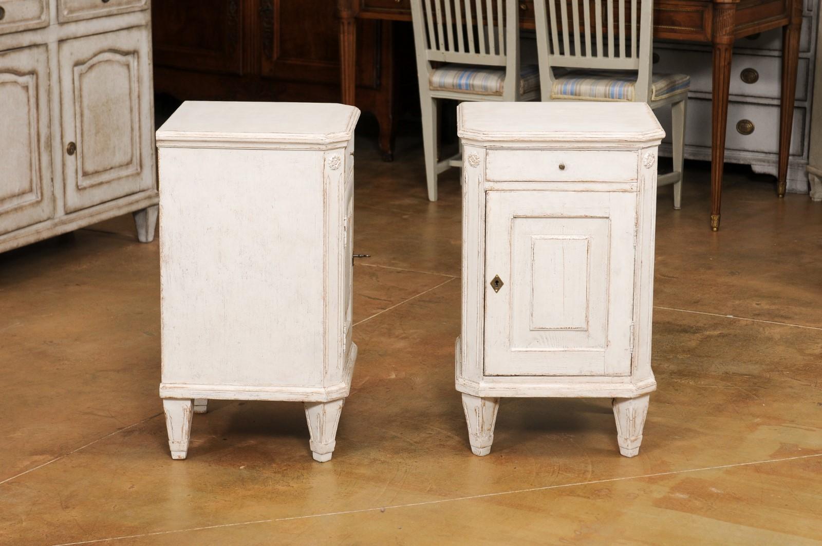 Pair of Swedish Gustavian Style 1880s Painted Nightstands with Drawer over Door 9