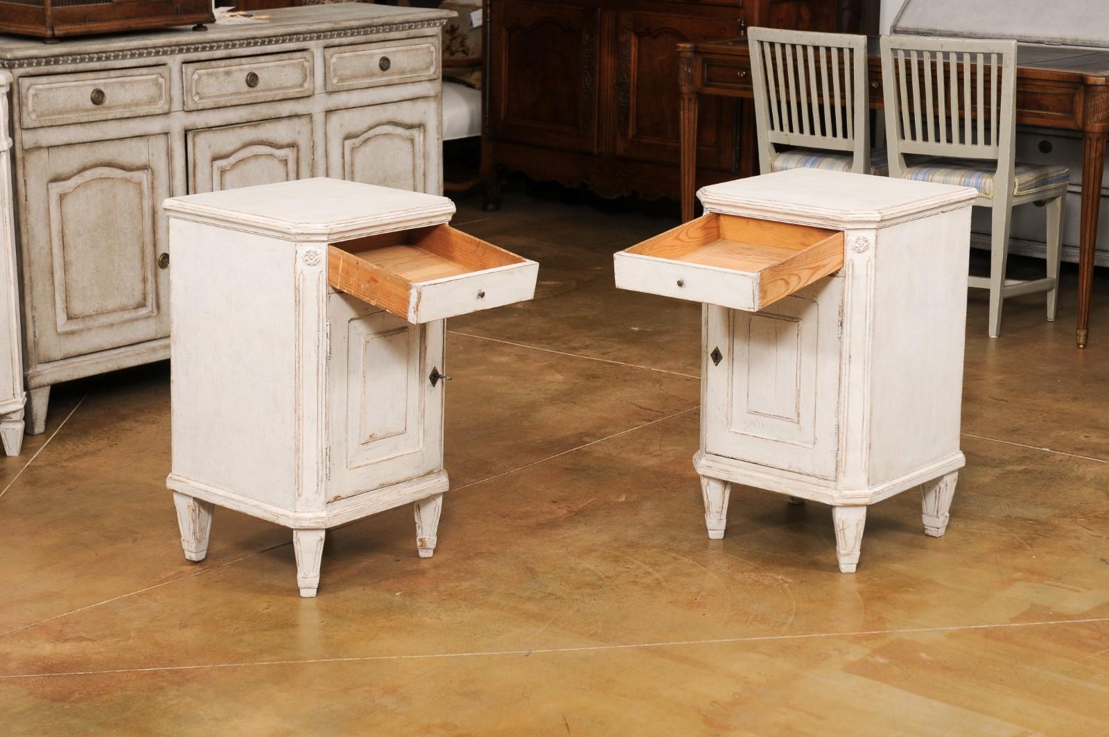 19th Century Pair of Swedish Gustavian Style 1880s Painted Nightstands with Drawer over Door