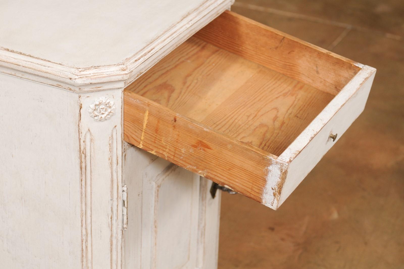 Wood Pair of Swedish Gustavian Style 1880s Painted Nightstands with Drawer over Door
