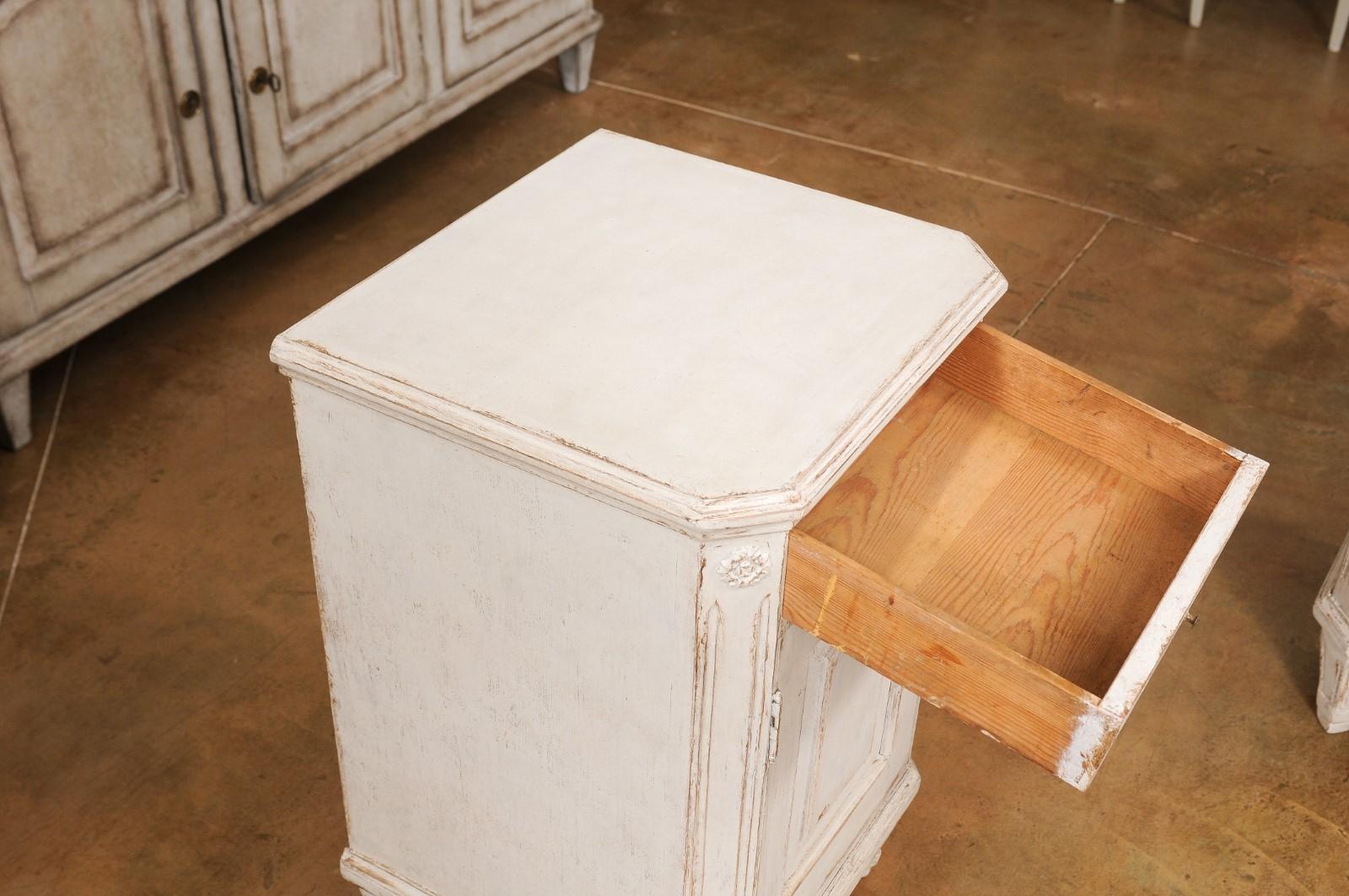 Pair of Swedish Gustavian Style 1880s Painted Nightstands with Drawer over Door 1