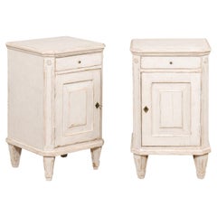 Pair of Swedish Gustavian Style 1880s Painted Nightstands with Drawer over Door