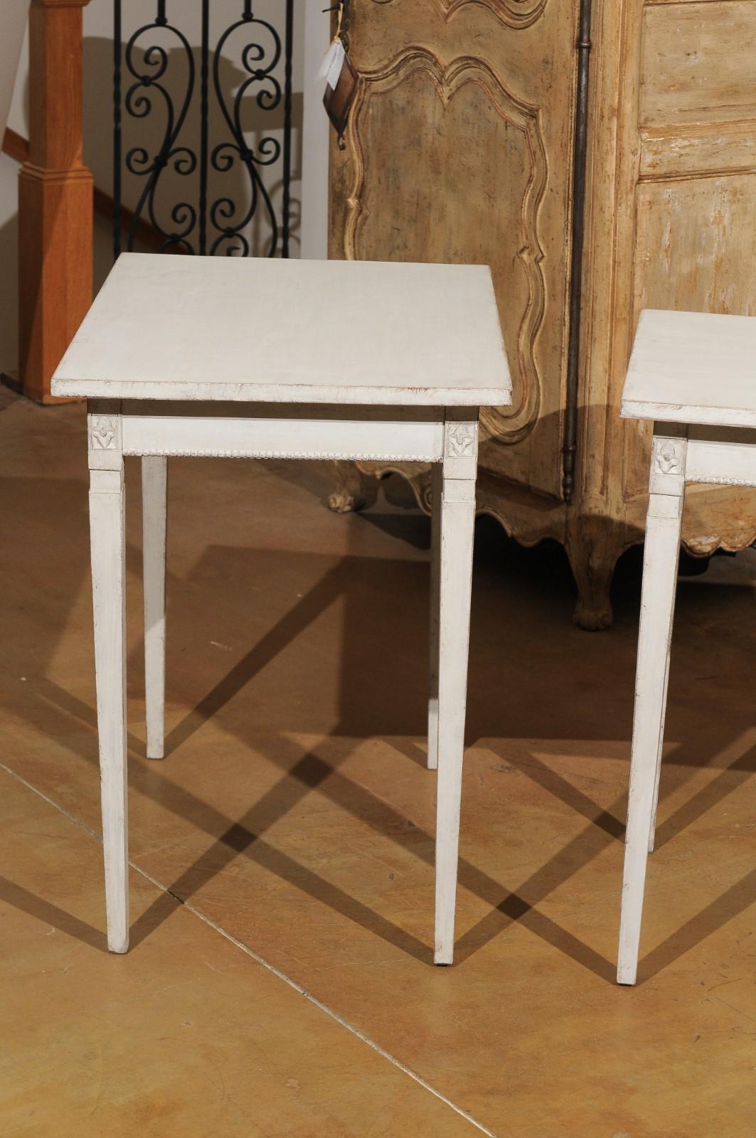 Pair of Swedish Gustavian Style 1880s Painted Side Tables with Carved Rosettes 1