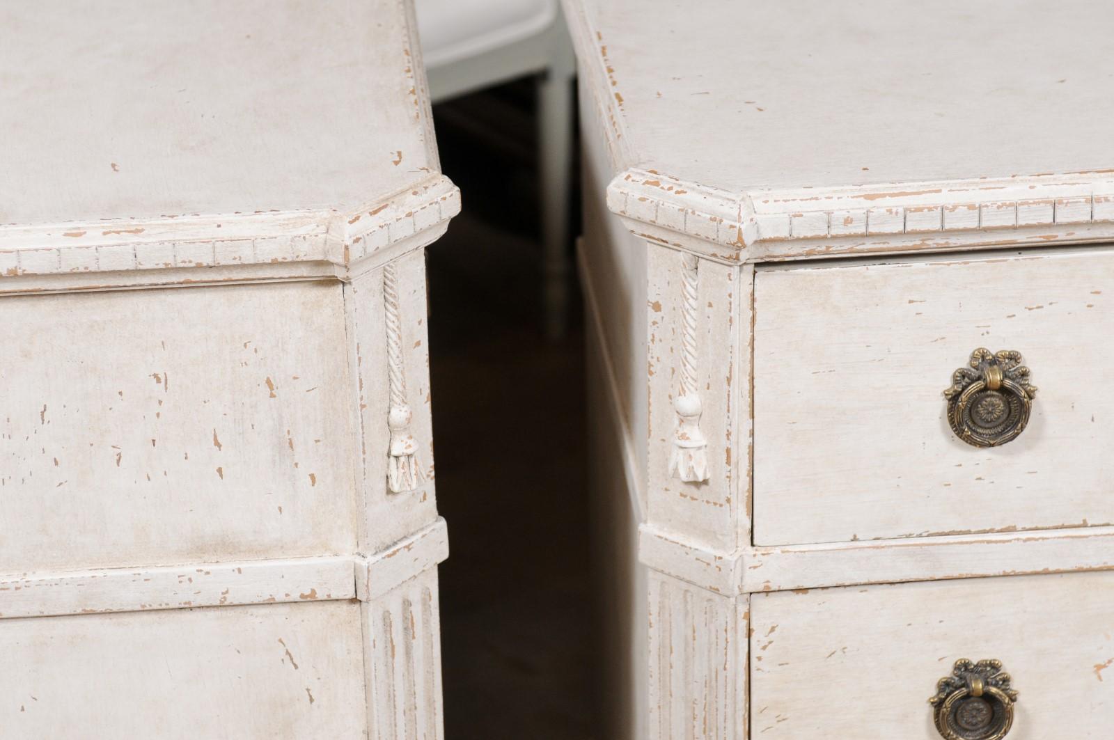 Pair of Swedish Gustavian Style 1880s Three-Drawer Chests with Carved Tassels In Good Condition In Atlanta, GA