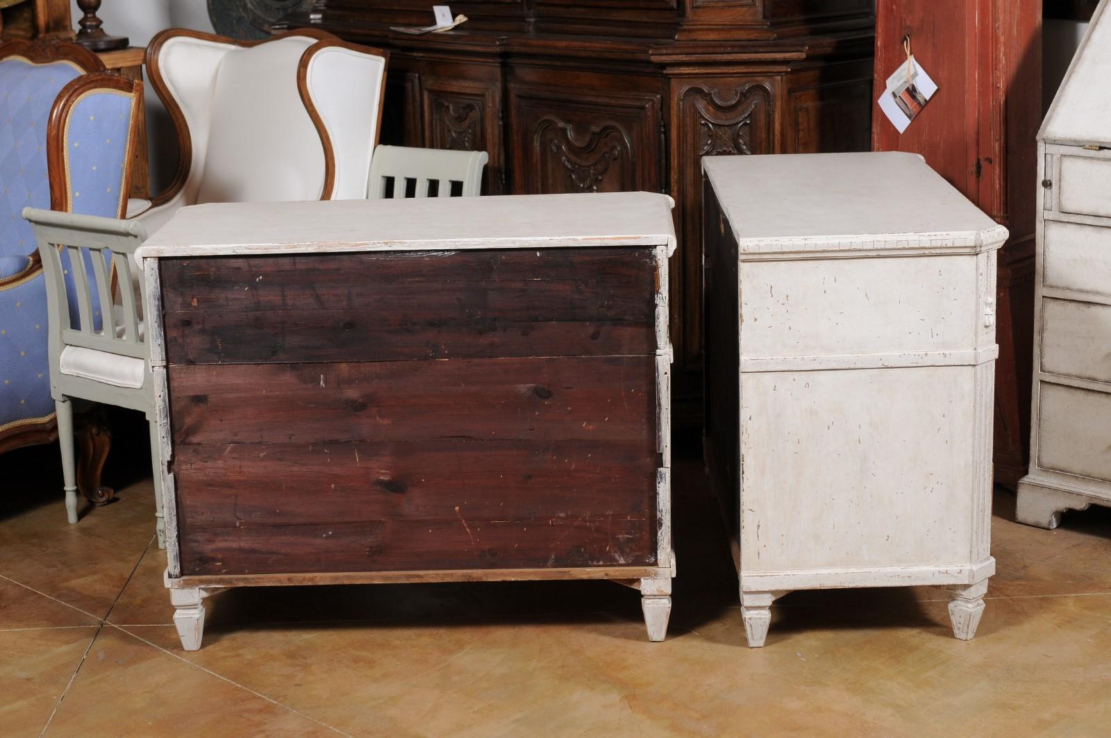 Wood Pair of Swedish Gustavian Style 1880s Three-Drawer Chests with Carved Tassels