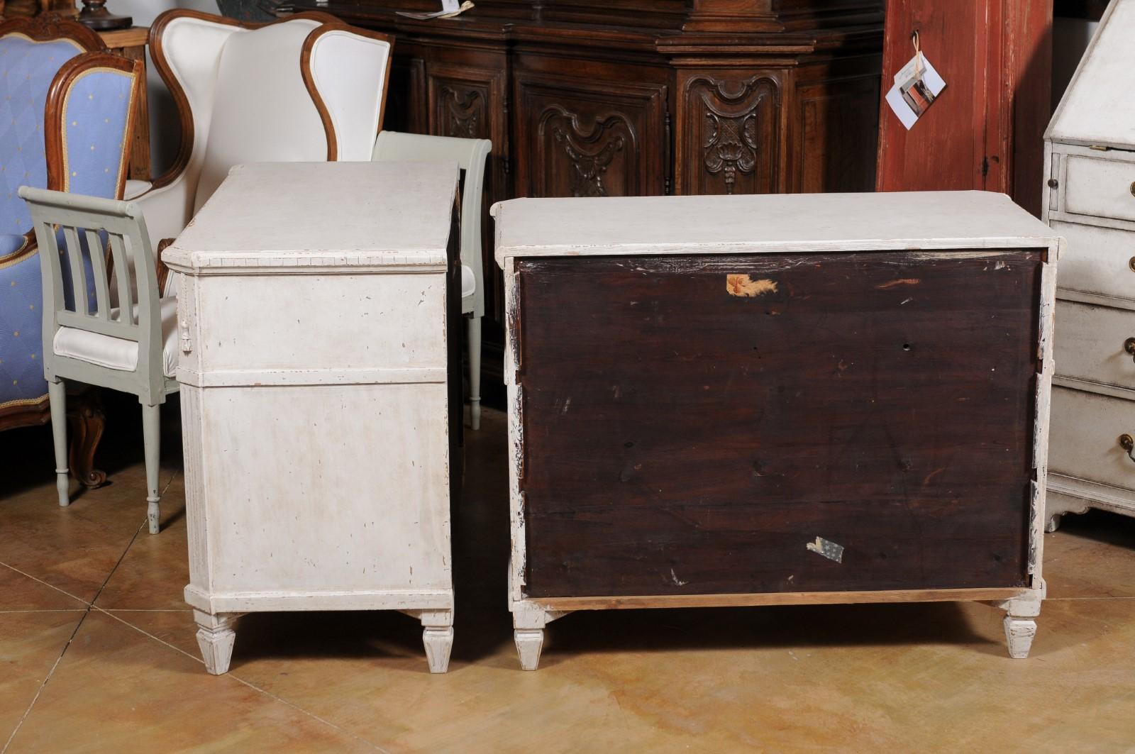 Pair of Swedish Gustavian Style 1880s Three-Drawer Chests with Carved Tassels 1