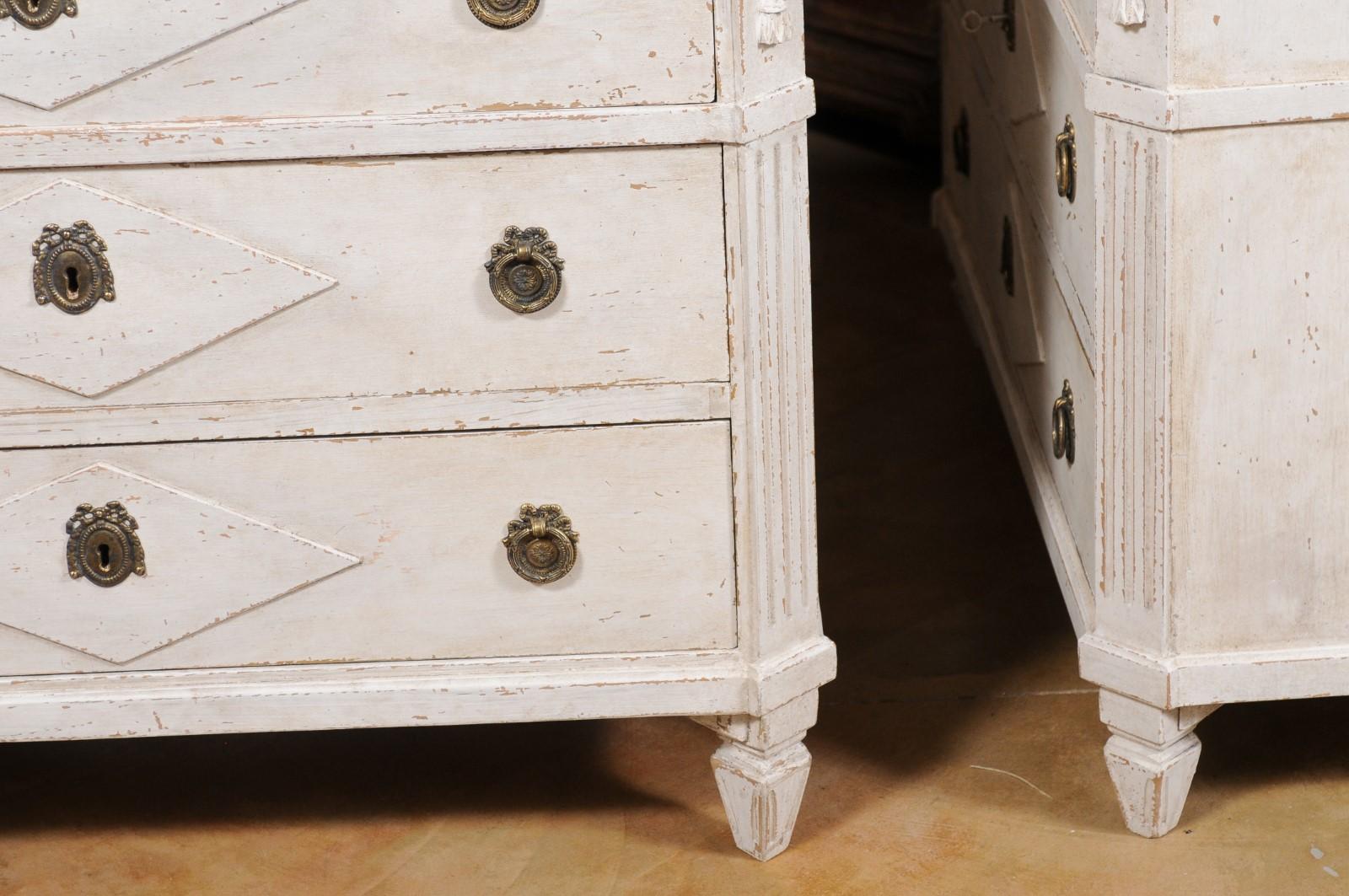 Pair of Swedish Gustavian Style 1880s Three-Drawer Chests with Carved Tassels 3