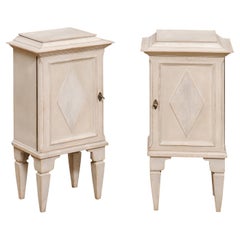 Pair of Swedish Gustavian Style 1890s Nightstand Tables with Diamond Motifs