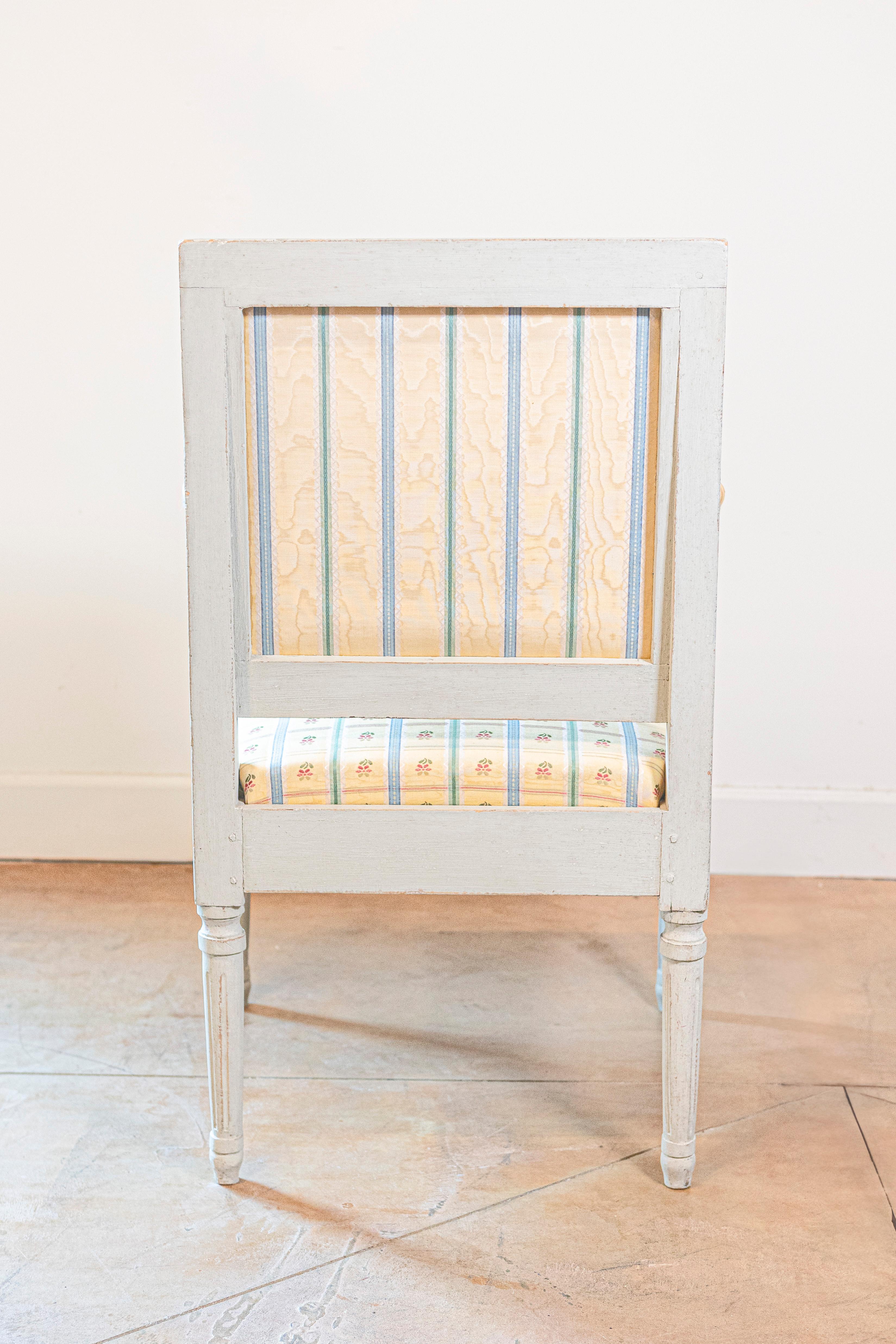 Upholstery Pair of Swedish Gustavian Style 1890s Painted Wood Armchairs with Guilloches