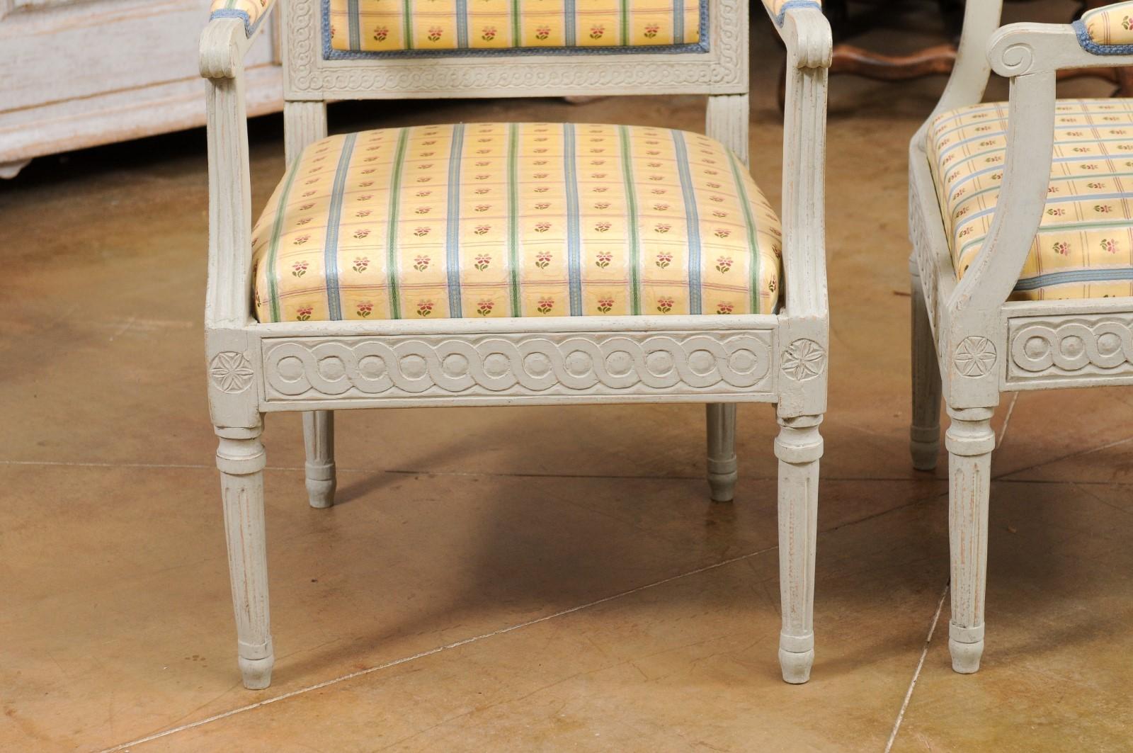 Pair of Swedish Gustavian Style 1890s Painted Wood Armchairs with Guilloches For Sale 2