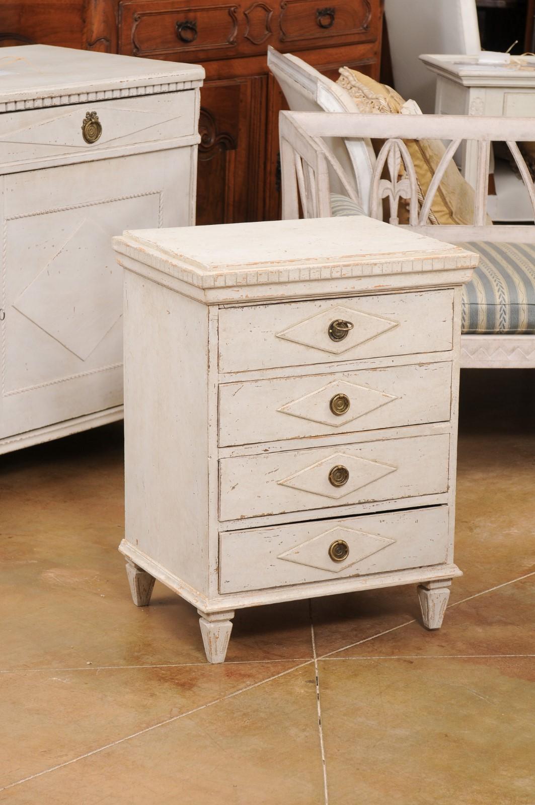 Wood Pair of Swedish Gustavian Style 1900s Painted Bedside Tables with Four Drawers