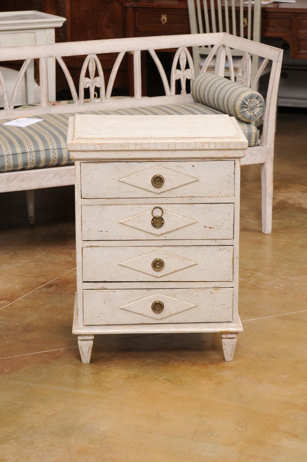 Pair of Swedish Gustavian Style 1900s Painted Bedside Tables with Four Drawers 1