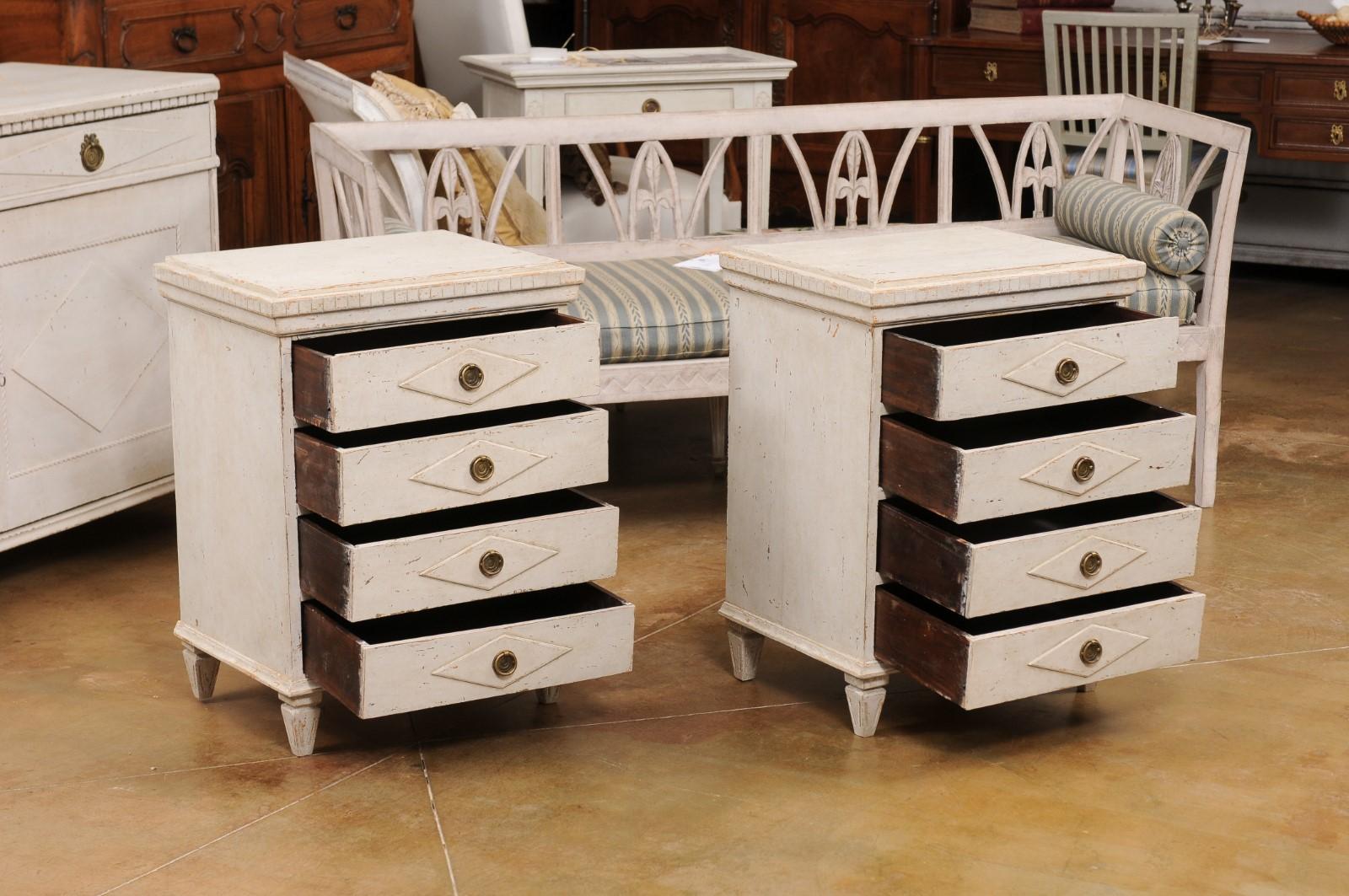 Pair of Swedish Gustavian Style 1900s Painted Bedside Tables with Four Drawers 3