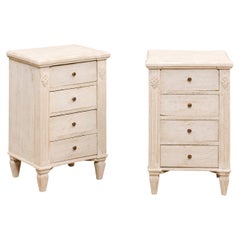 Antique Pair of Swedish Gustavian Style 1900s Painted Bedside Tables with Four Drawers