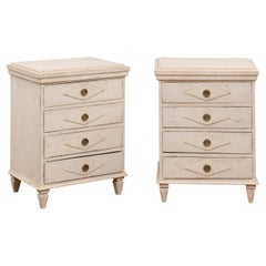 Pair of Swedish Gustavian Style 1900s Painted Bedside Tables with Four Drawers