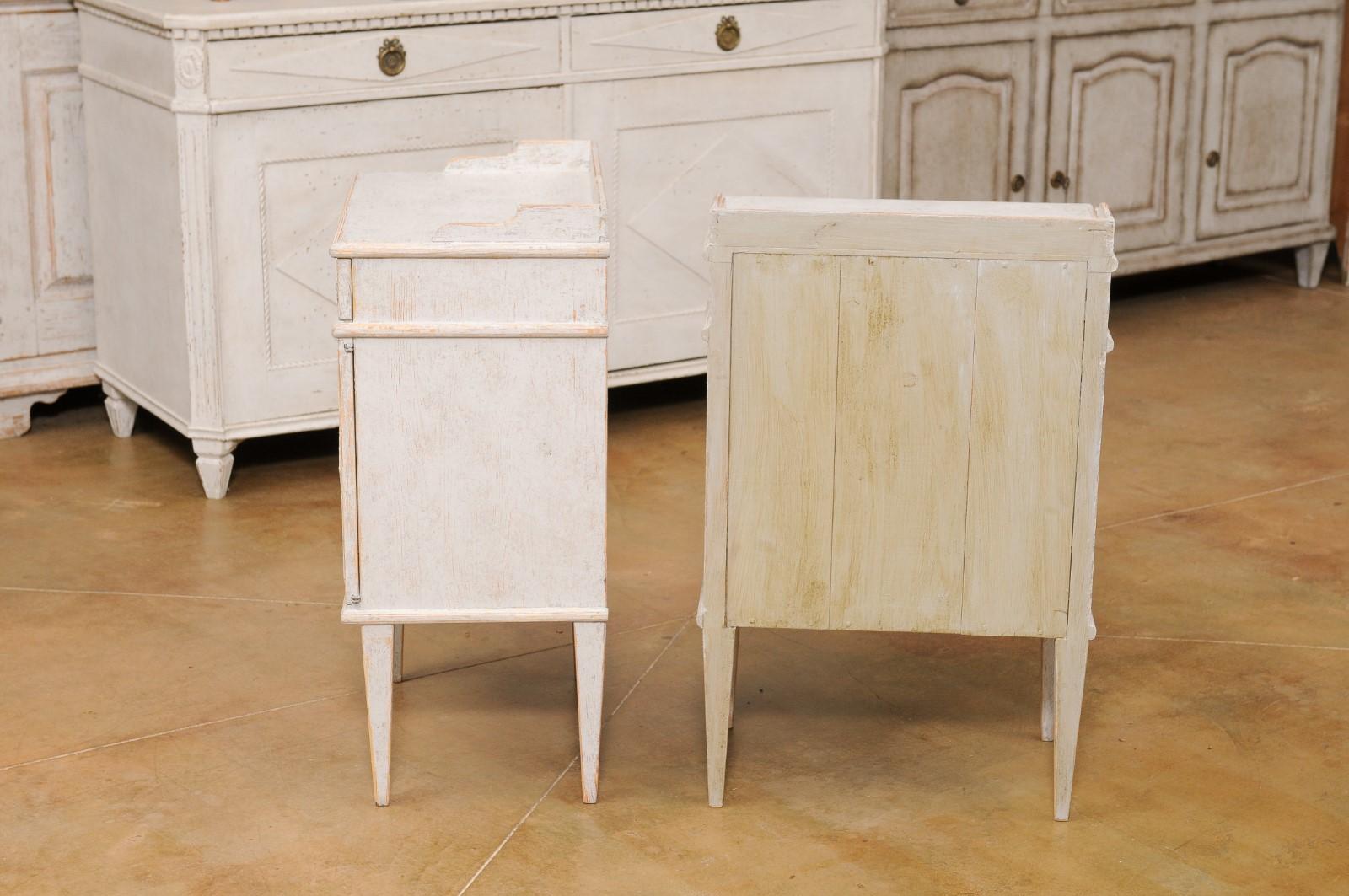 Pair of Swedish Gustavian Style 1920s Painted Bedside Tables with Diamond Motifs 5