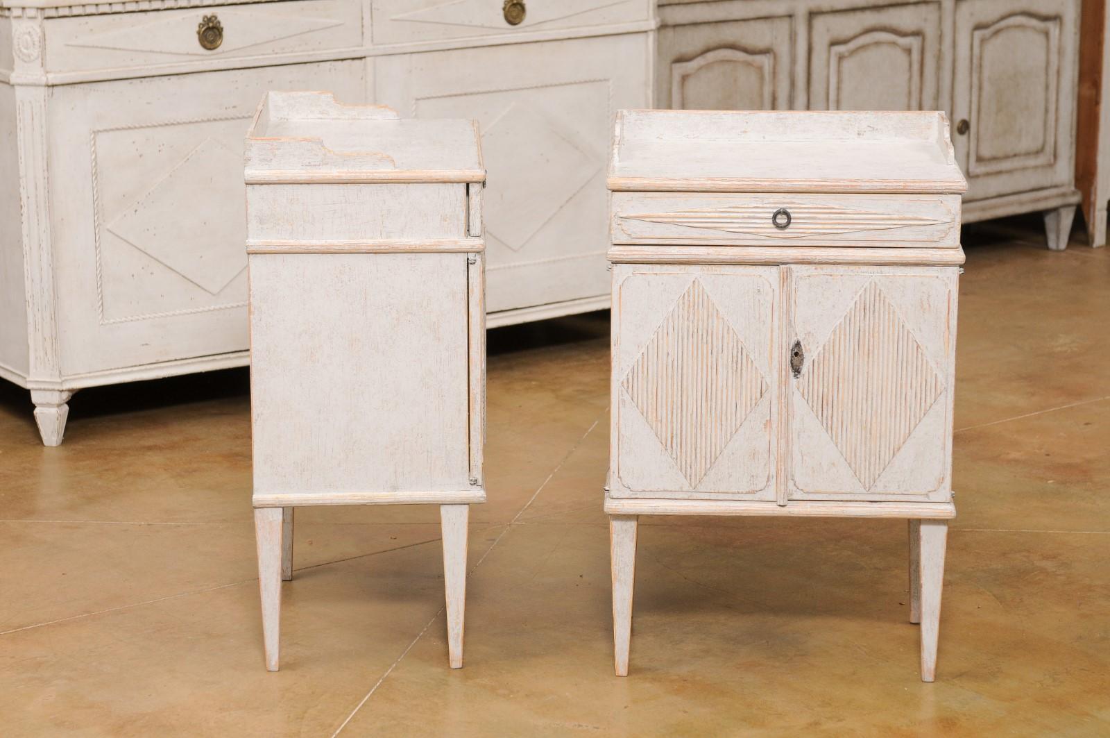 Pair of Swedish Gustavian Style 1920s Painted Bedside Tables with Diamond Motifs 2